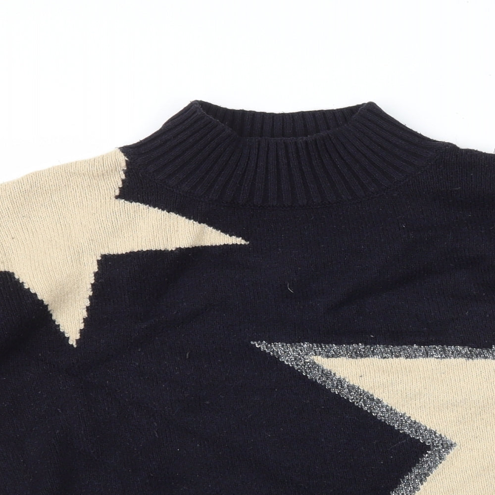 Monsoon Womens Blue High Neck Geometric Polyester Pullover Jumper Size S - Stars