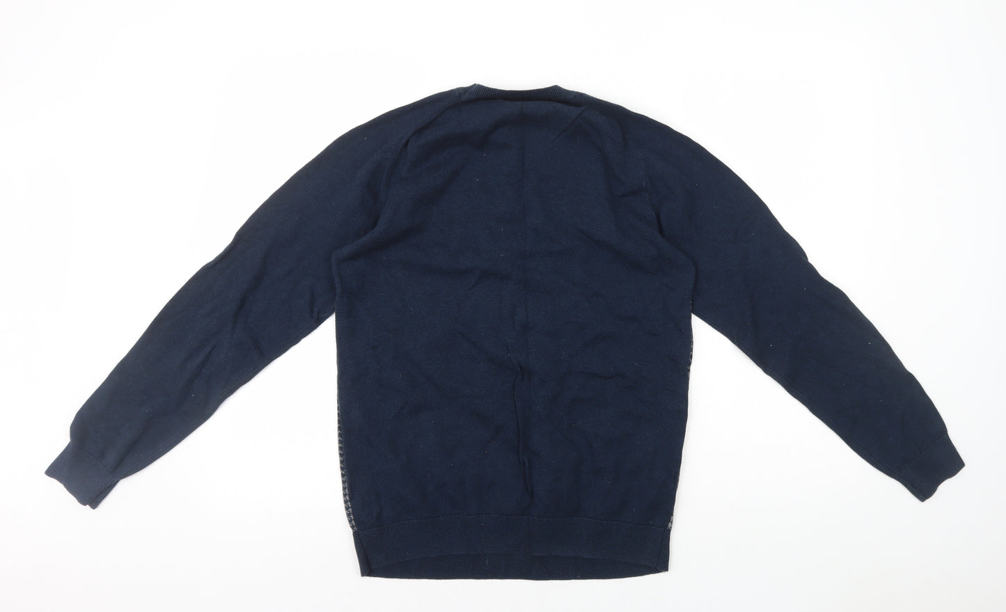 NEXT Mens Blue Round Neck Geometric Cotton Pullover Jumper Size M - Dogtooth Pattern