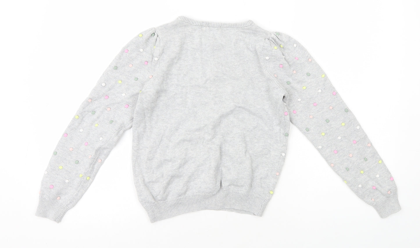 H&M Girls Grey Round Neck Polka Dot 100% Cotton Pullover Jumper Size 8-9 Years Pullover