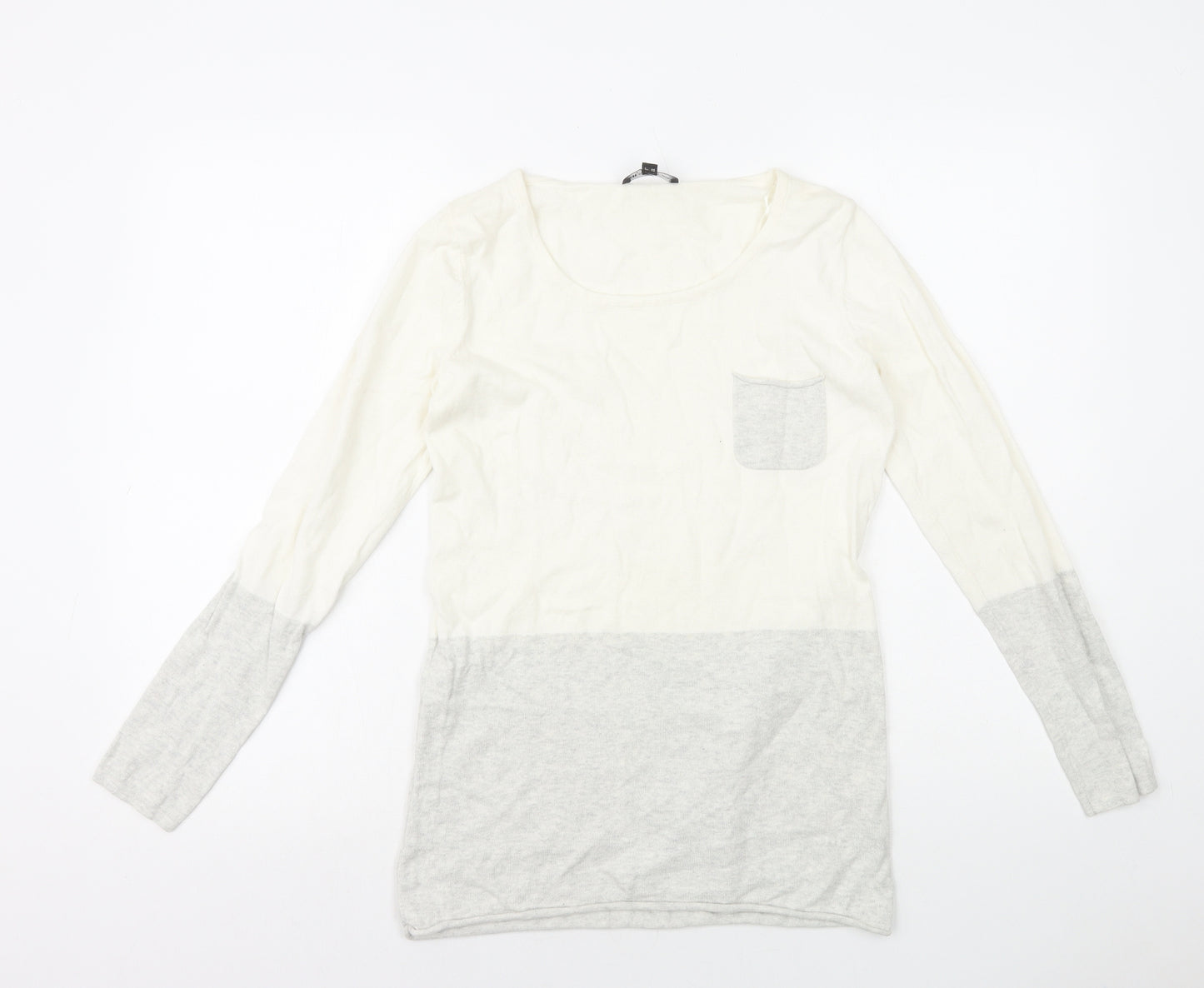 MARBLE Womens Ivory Colourblock 100% Cotton Basic T-Shirt Size XS Round Neck