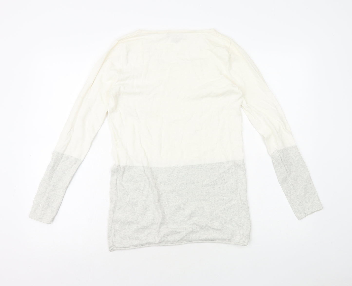 MARBLE Womens Ivory Colourblock 100% Cotton Basic T-Shirt Size XS Round Neck