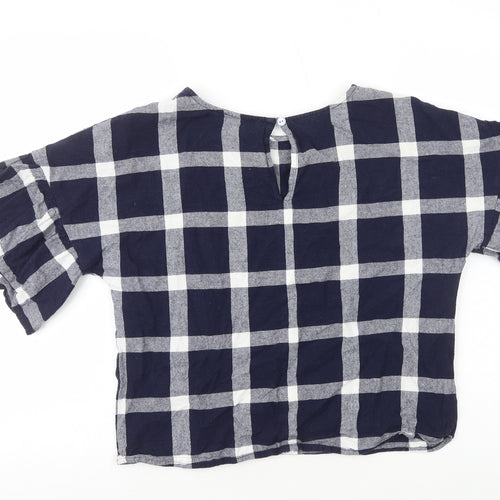 Mango Womens Blue Plaid Viscose Basic T-Shirt Size M Round Neck