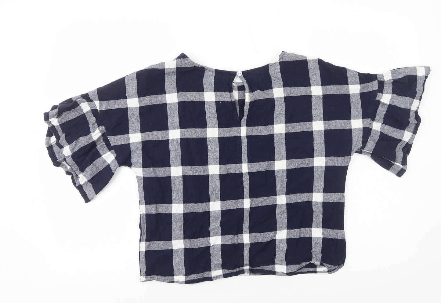 Mango Womens Blue Plaid Viscose Basic T-Shirt Size M Round Neck