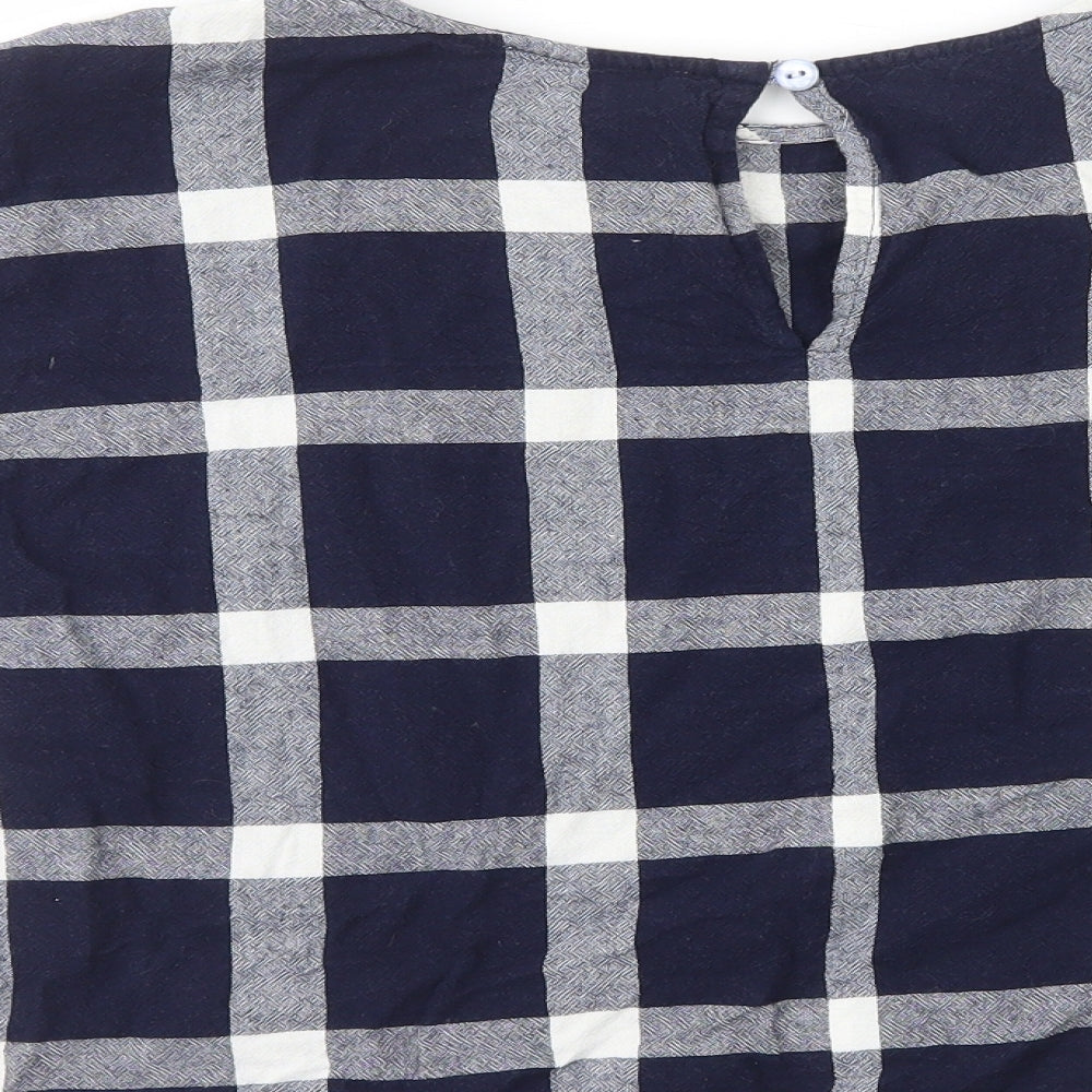 Mango Womens Blue Plaid Viscose Basic T-Shirt Size M Round Neck