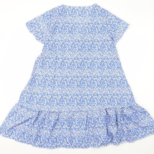 Preworn Womens Blue Geometric Polyester A-Line Size M V-Neck Button