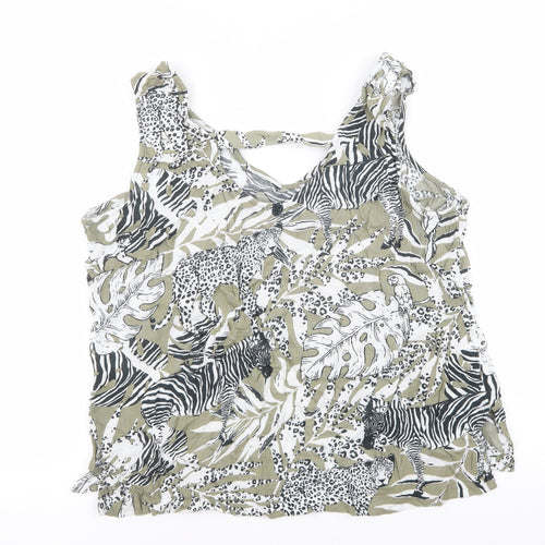M&Co Womens Multicoloured Geometric Viscose Camisole Tank Size 16 V-Neck - Zebra Leopard Print.