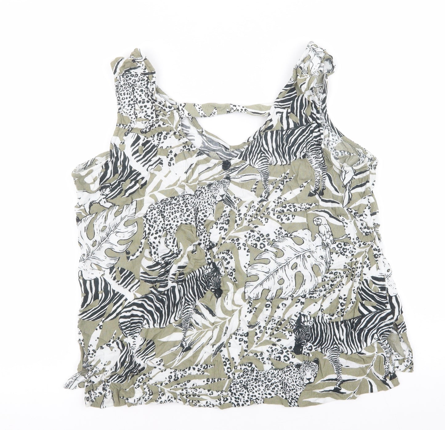 M&Co Womens Multicoloured Geometric Viscose Camisole Tank Size 16 V-Neck - Zebra Leopard Print.