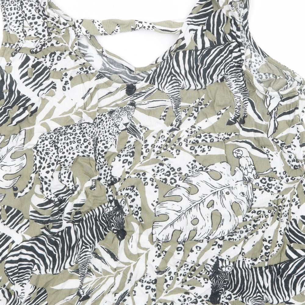 M&Co Womens Multicoloured Geometric Viscose Camisole Tank Size 16 V-Neck - Zebra Leopard Print.
