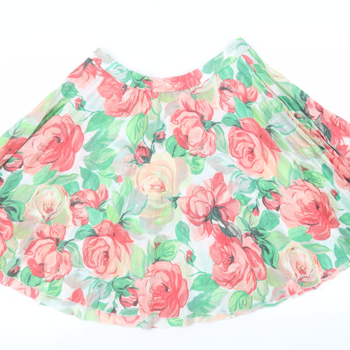 Preworn Womens Multicoloured Floral Polyester Pleated Skirt Size 10
