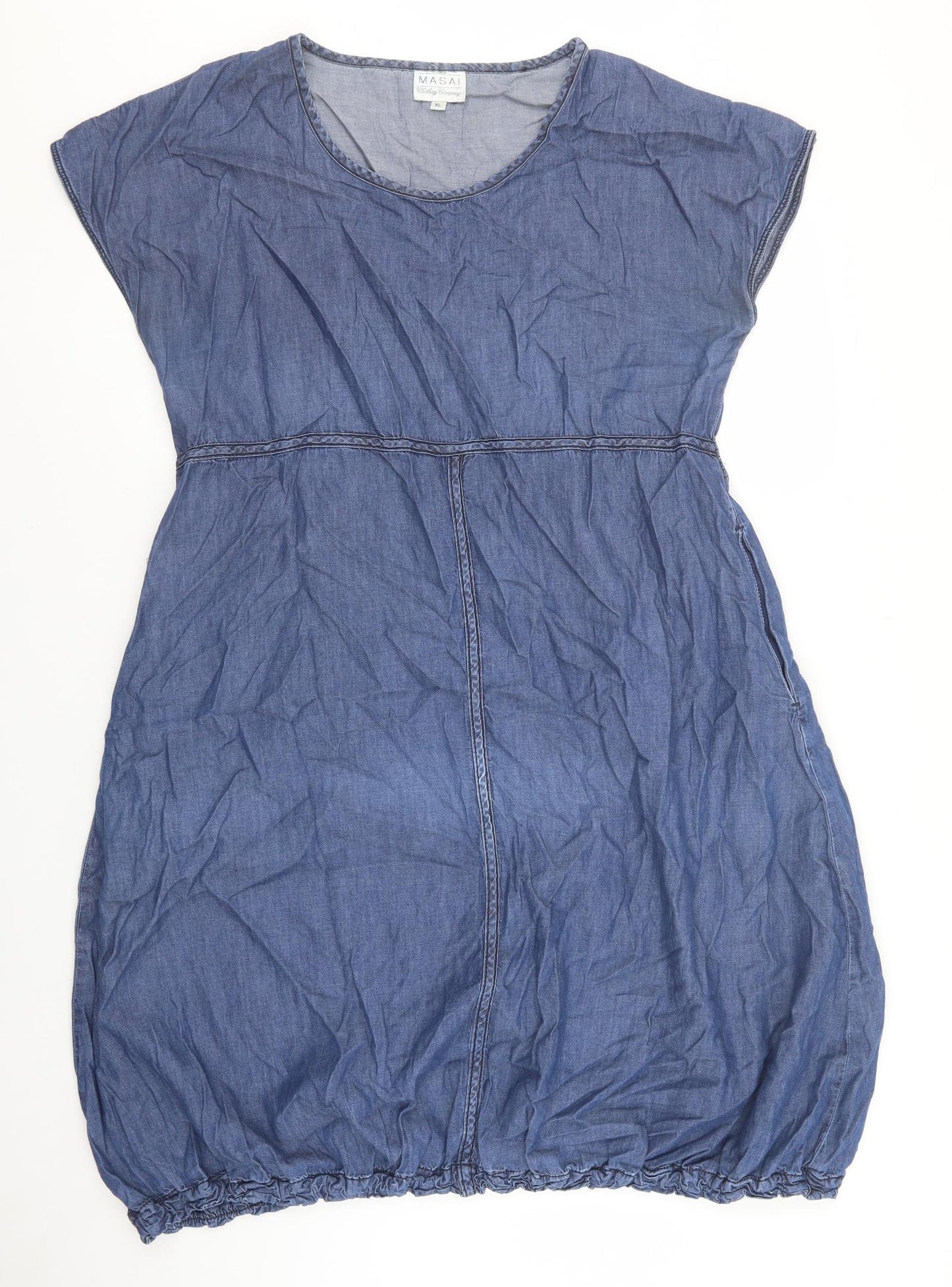 Masai Womens Blue 100% Cotton T-Shirt Dress Size XL Round Neck Pullover - Denim look