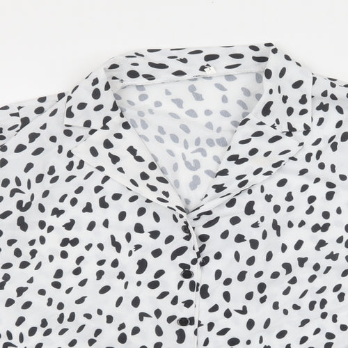 Preworn Womens White Animal Print Polyester Basic Blouse Size L Collared - Spotted