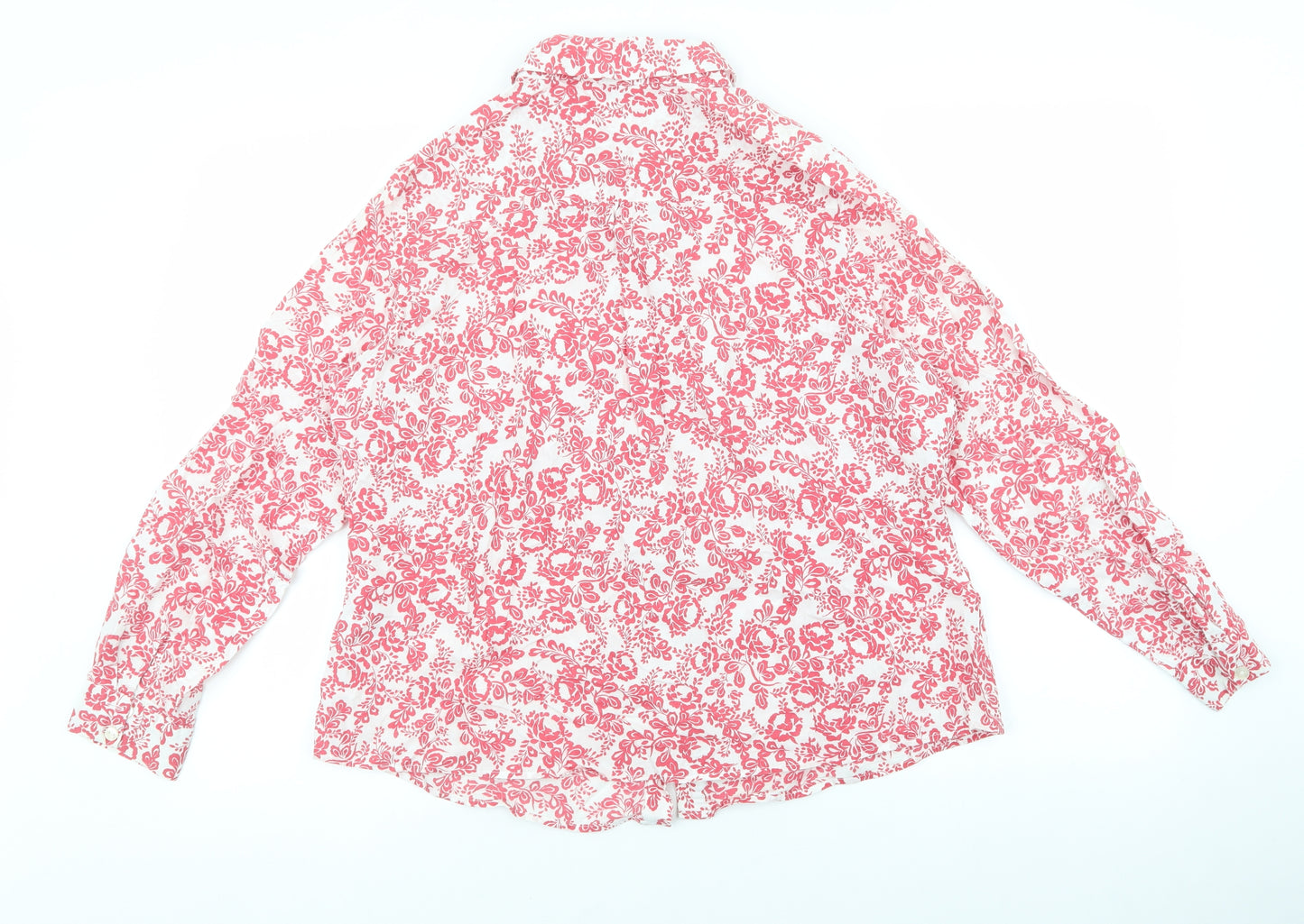 Marks and Spencer Womens White Floral 100% Cotton Basic Blouse Size 18 Collared - White, pockets