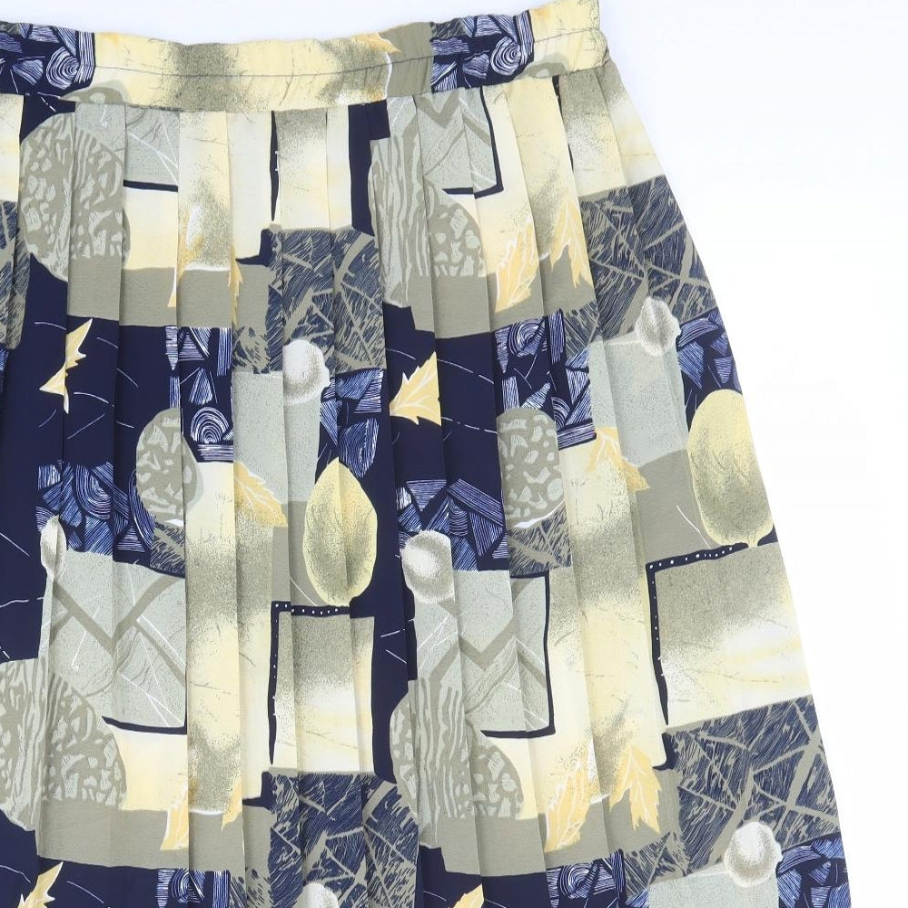 Preworn Womens Multicoloured Geometric Polyester Pleated Skirt Size L - Lemons, Leaves.