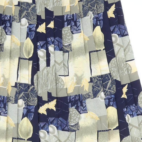Preworn Womens Multicoloured Geometric Polyester Pleated Skirt Size L - Lemons, Leaves.