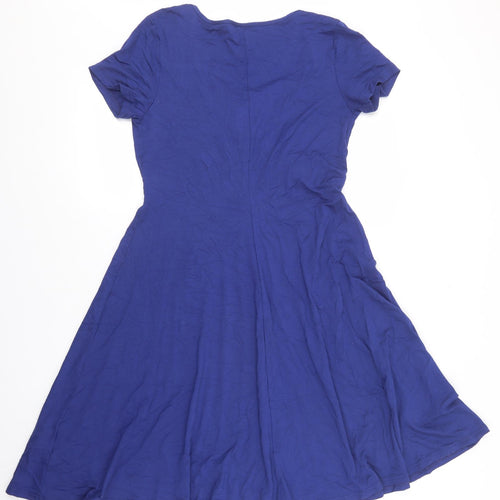 Body Flirt Womens Blue Viscose Skater Dress Size M V-Neck Pullover - Knot front