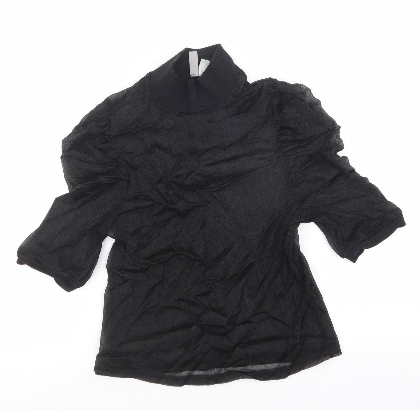 ASOS Womens Black Polyamide Basic T-Shirt Size 12 High Neck - Balloon Sleeve