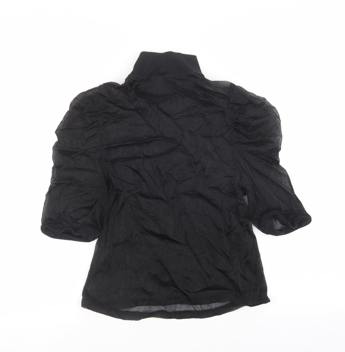 ASOS Womens Black Polyamide Basic T-Shirt Size 12 High Neck - Balloon Sleeve