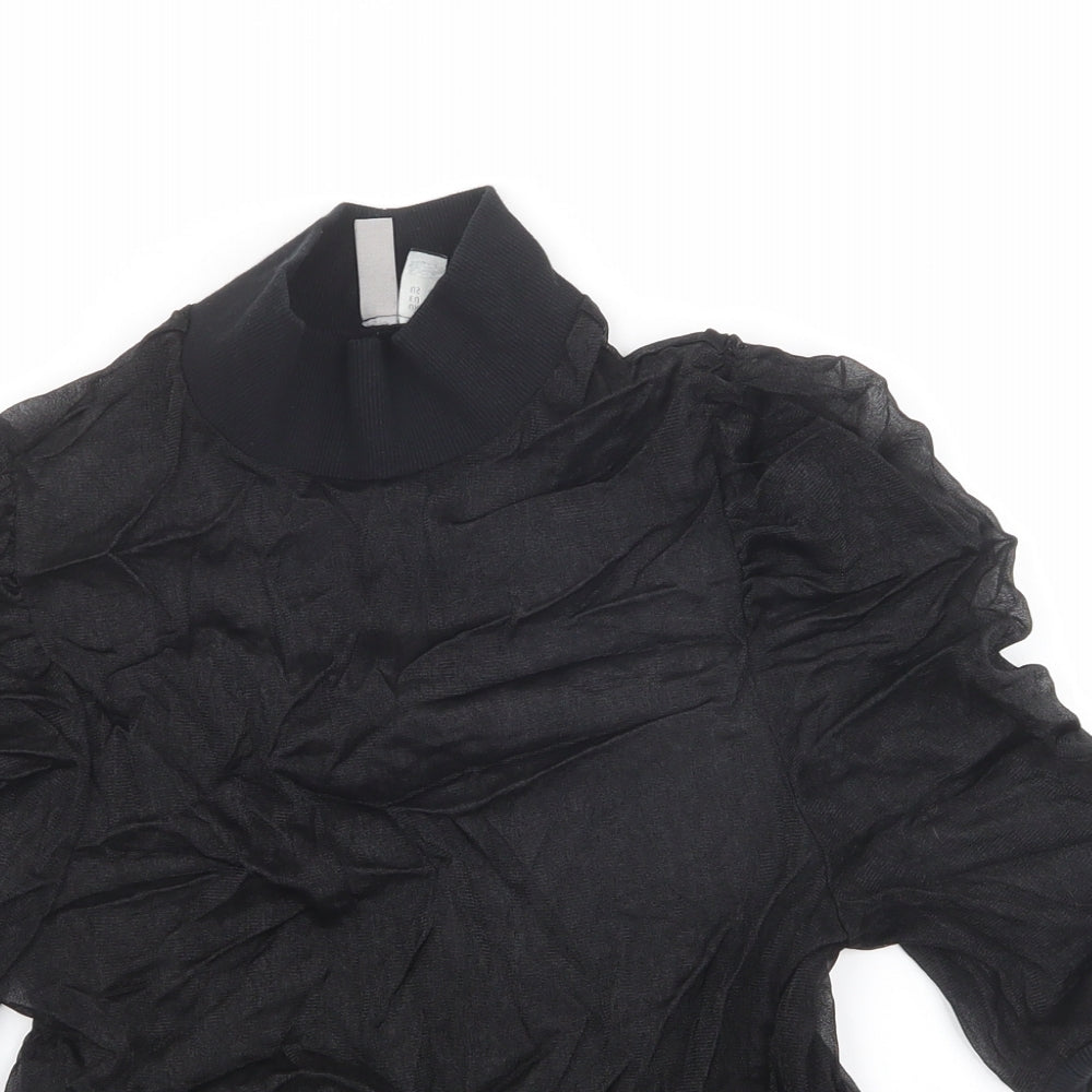 ASOS Womens Black Polyamide Basic T-Shirt Size 12 High Neck - Balloon Sleeve