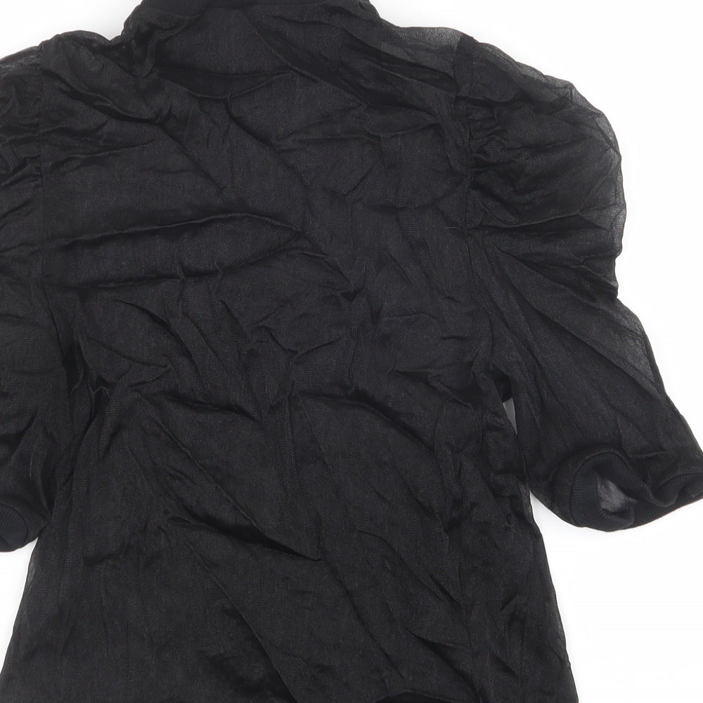 ASOS Womens Black Polyamide Basic T-Shirt Size 12 High Neck - Balloon Sleeve