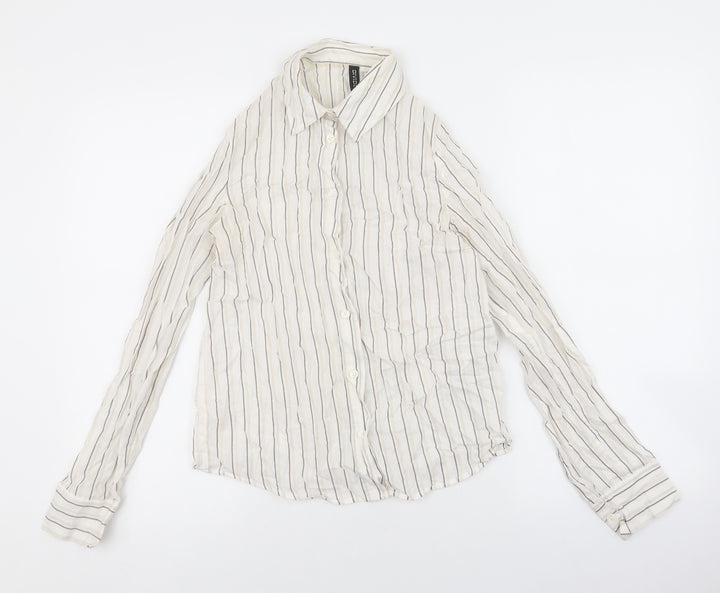 Divided Womens Ivory Striped 100% Cotton Basic Button-Up Size 2XS Collared