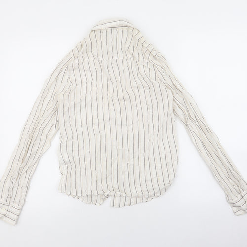 Divided Womens Ivory Striped 100% Cotton Basic Button-Up Size 2XS Collared