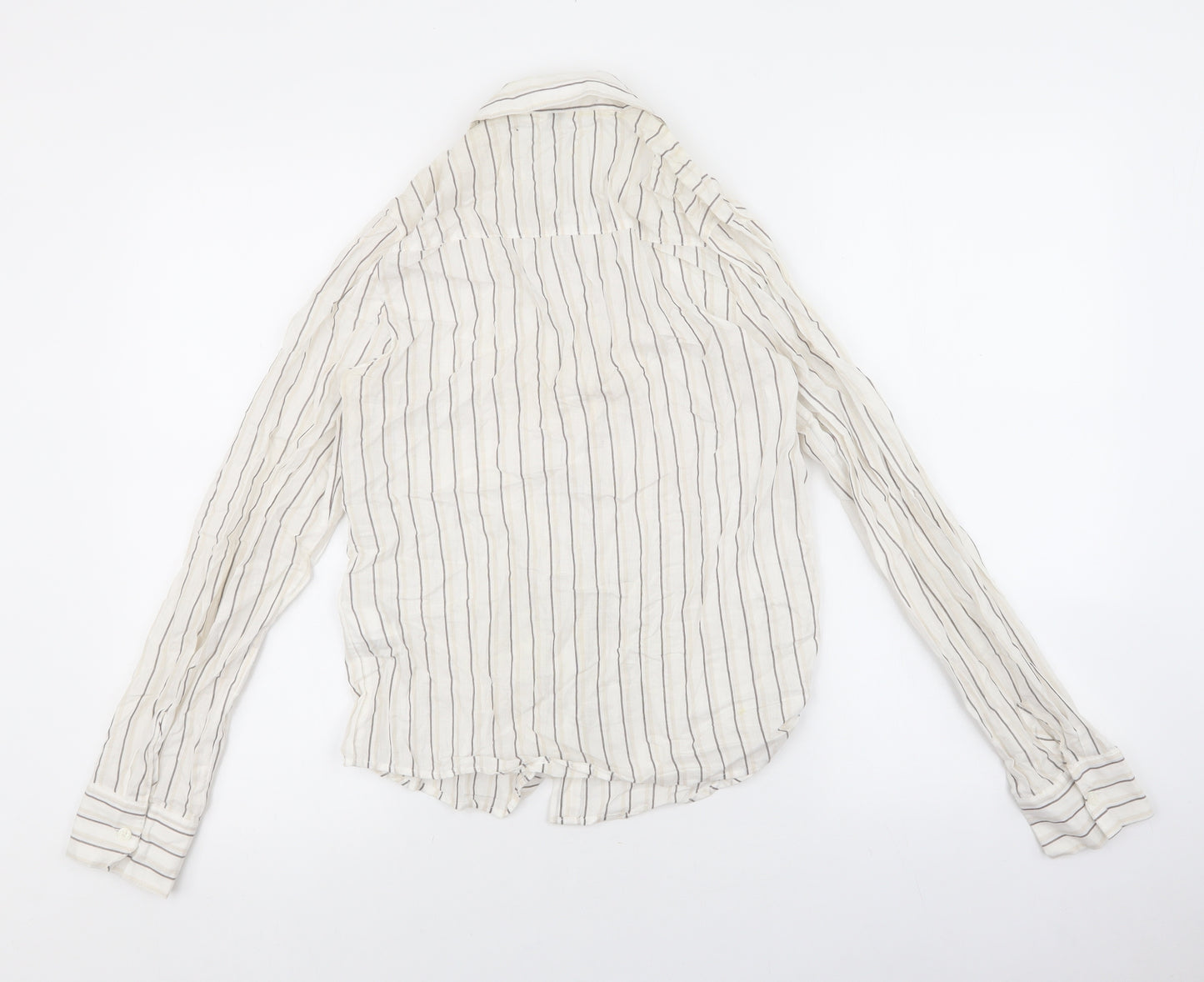 Divided Womens Ivory Striped 100% Cotton Basic Button-Up Size 2XS Collared