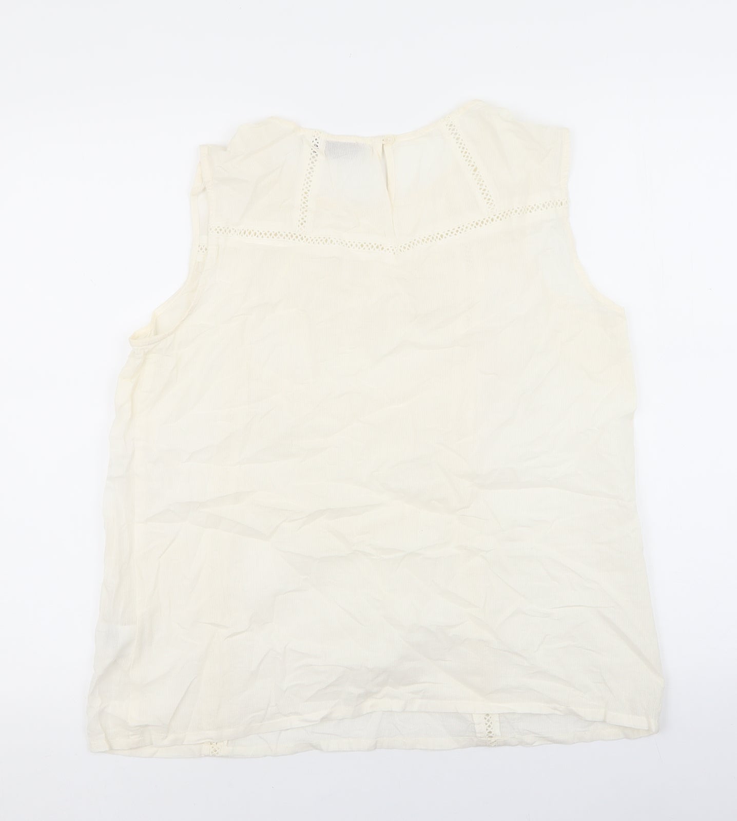 Amaryllis Womens Ivory 100% Cotton Basic Tank Size 14 Round Neck - Embroidery anglaise, sequins