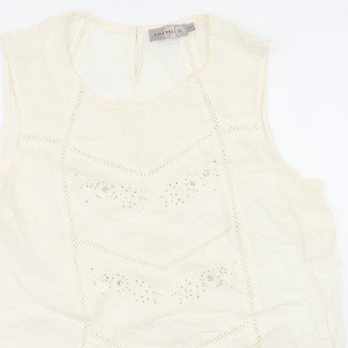 Amaryllis Womens Ivory 100% Cotton Basic Tank Size 14 Round Neck - Embroidery anglaise, sequins