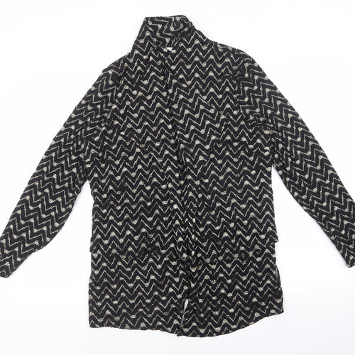 Avalon Womens Black V-Neck Geometric Polyester Cardigan Jumper Size 16 - Gold detail, open front