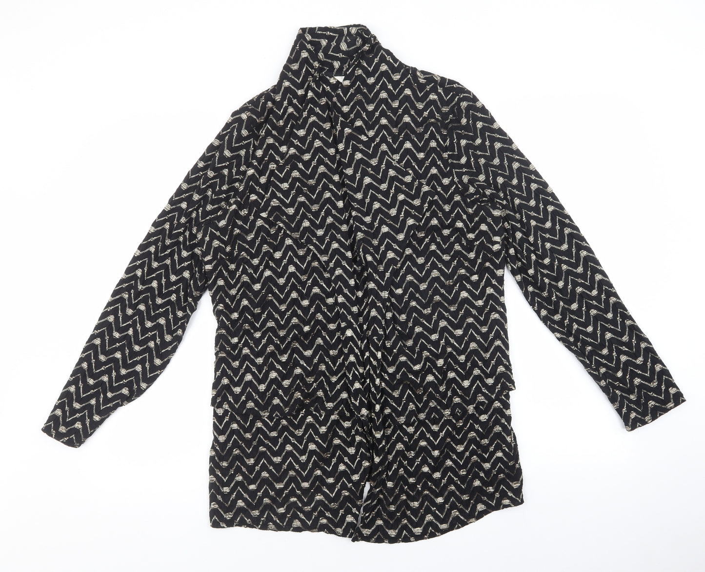 Avalon Womens Black V-Neck Geometric Polyester Cardigan Jumper Size 16 - Gold detail, open front