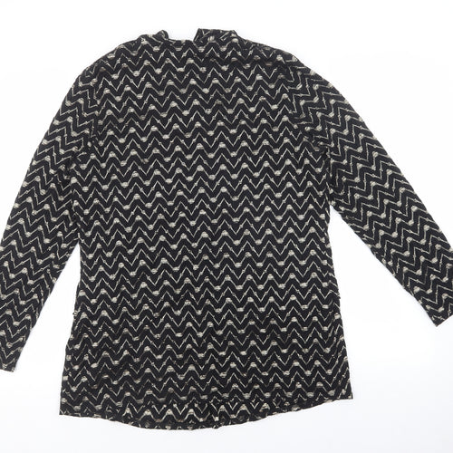 Avalon Womens Black V-Neck Geometric Polyester Cardigan Jumper Size 16 - Gold detail, open front