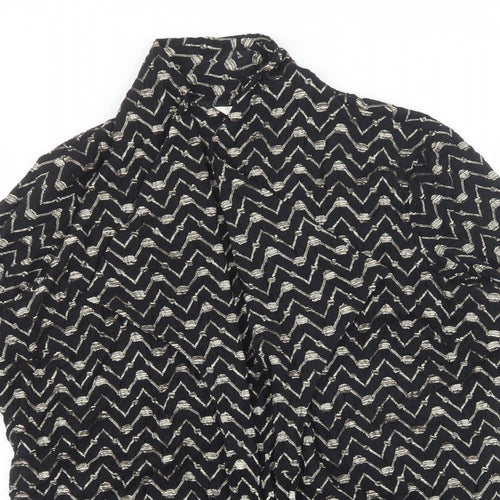 Avalon Womens Black V-Neck Geometric Polyester Cardigan Jumper Size 16 - Gold detail, open front