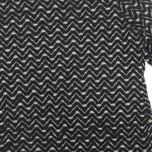 Avalon Womens Black V-Neck Geometric Polyester Cardigan Jumper Size 16 - Gold detail, open front