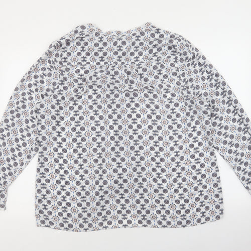 Marks and Spencer Womens White Geometric Polyester Basic Blouse Size 20 V-Neck - Tie Neck