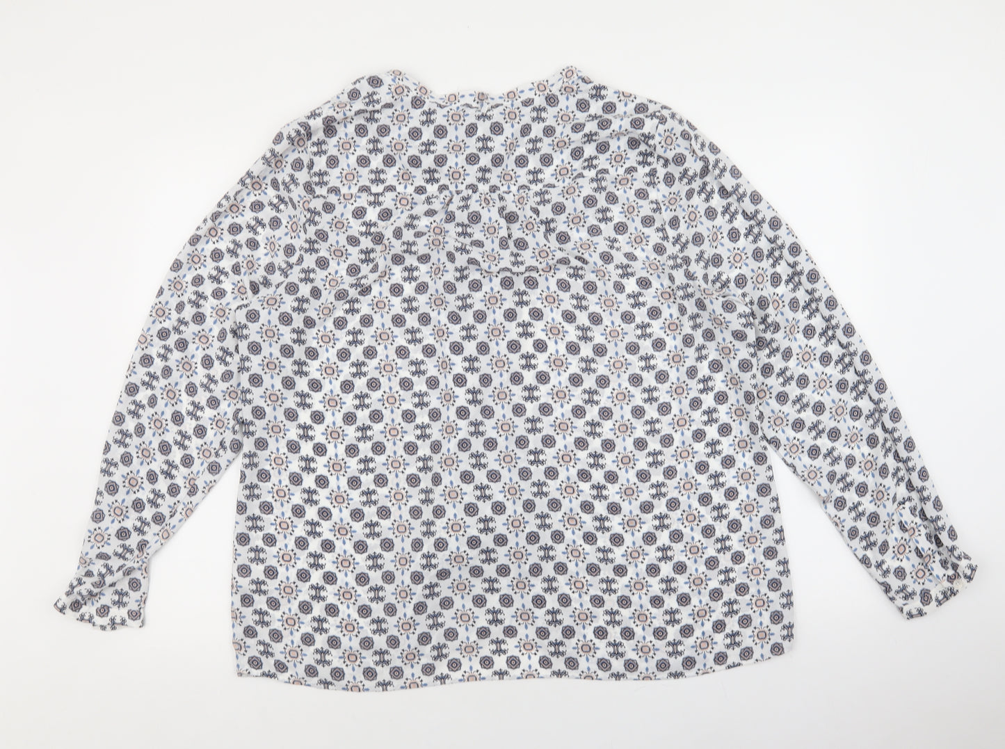 Marks and Spencer Womens White Geometric Polyester Basic Blouse Size 20 V-Neck - Tie Neck