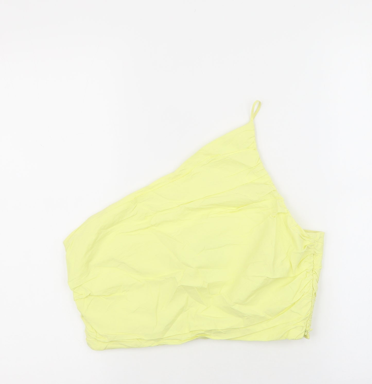 Zara Womens Yellow Cotton Cropped Tank Size L One Shoulder - Ruched sides