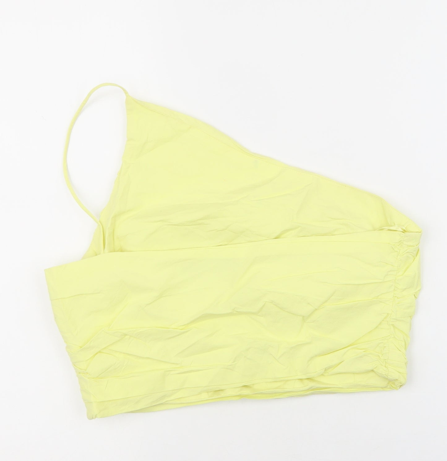 Zara Womens Yellow Cotton Cropped Tank Size L One Shoulder - Ruched sides