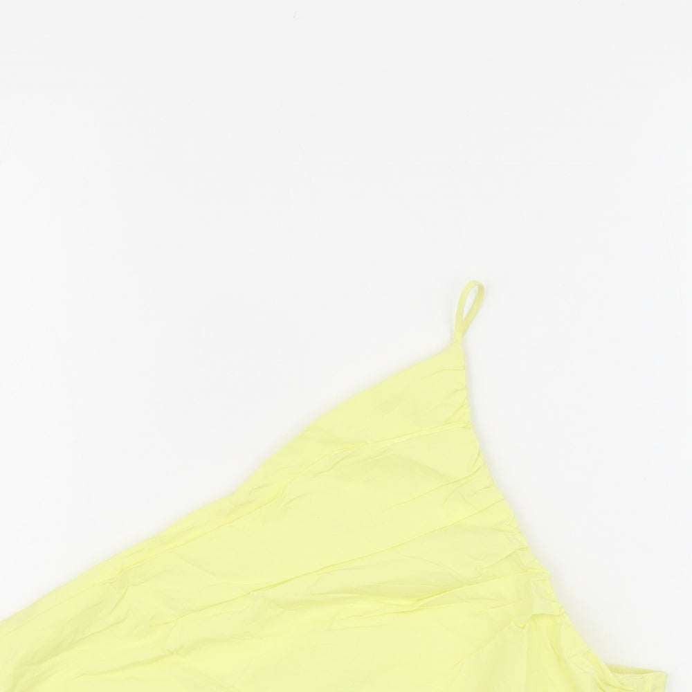Zara Womens Yellow Cotton Cropped Tank Size L One Shoulder - Ruched sides