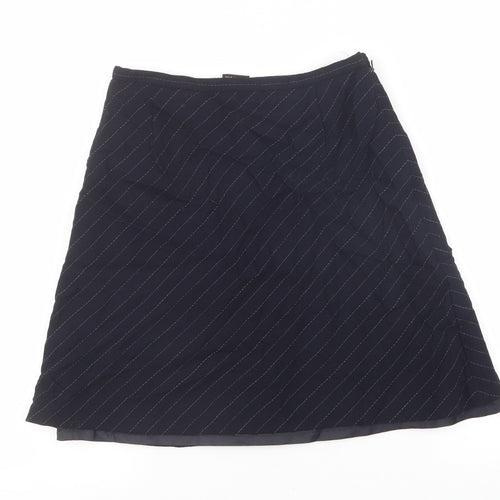 Planet Womens Black Striped Wool A-Line Skirt Size 10 Zip