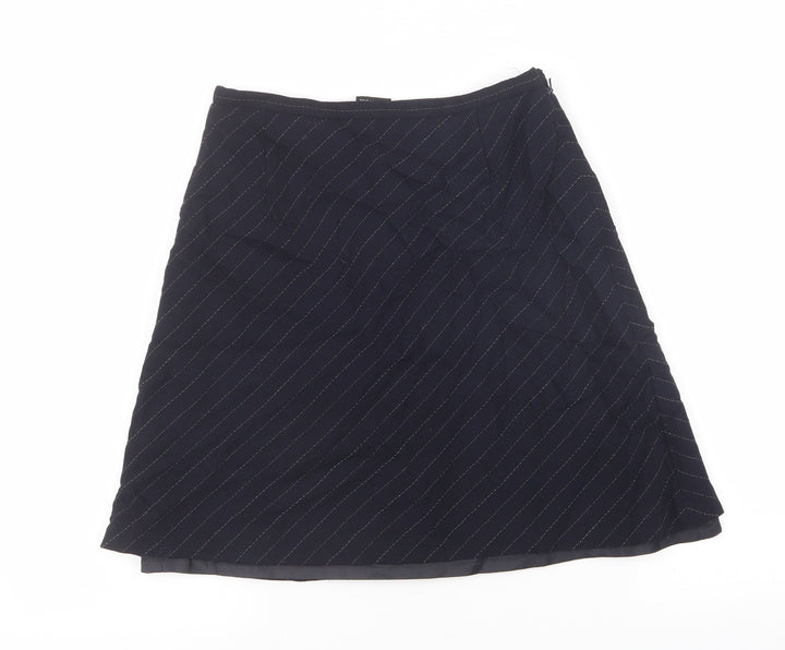 Planet Womens Black Striped Wool A-Line Skirt Size 10 Zip