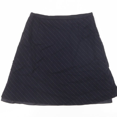 Planet Womens Black Striped Wool A-Line Skirt Size 10 Zip