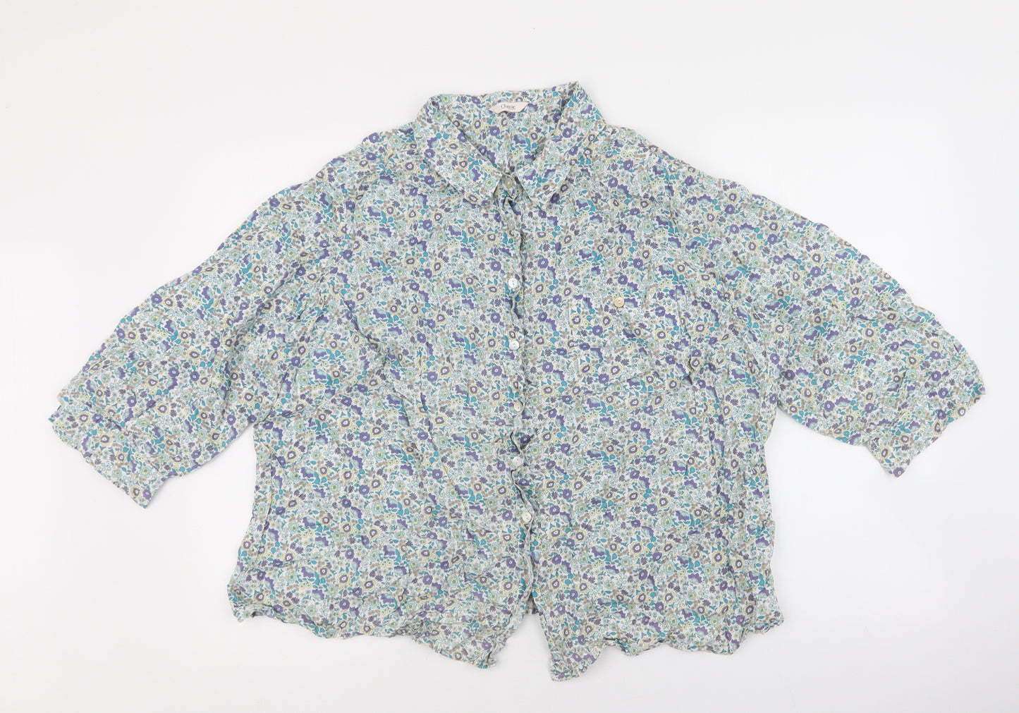 Marks and Spencer Womens Multicoloured Floral 100% Cotton Basic Blouse Size 24 Collared - Purple ,green, blue