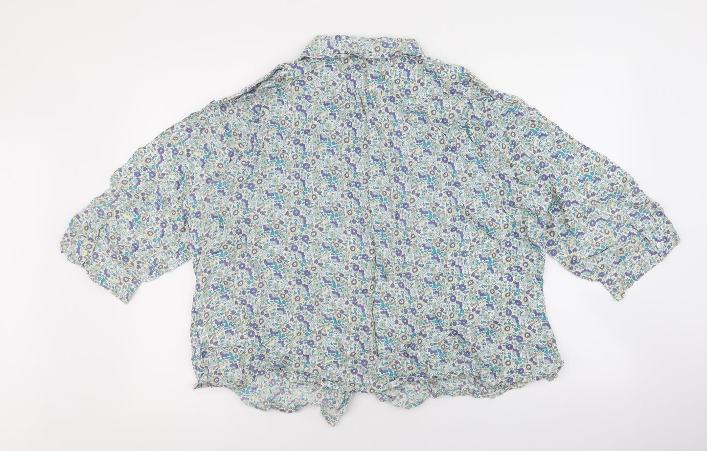 Marks and Spencer Womens Multicoloured Floral 100% Cotton Basic Blouse Size 24 Collared - Purple ,green, blue