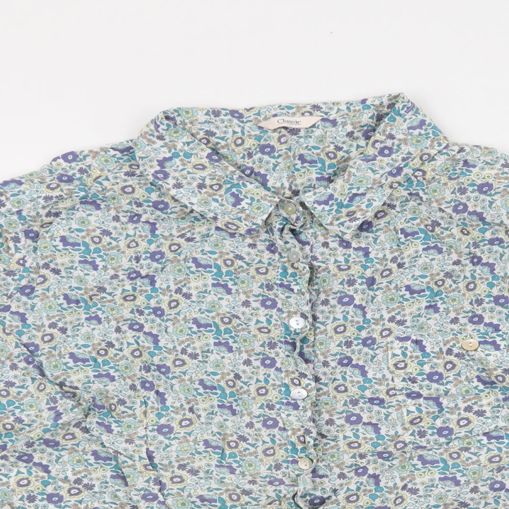 Marks and Spencer Womens Multicoloured Floral 100% Cotton Basic Blouse Size 24 Collared - Purple ,green, blue