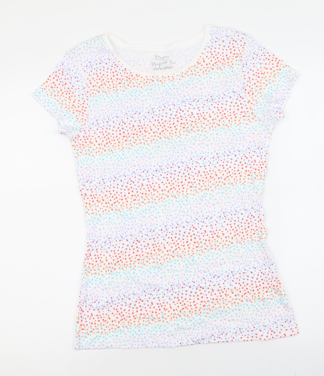 Papaya Womens Multicoloured Polka Dot 100% Cotton Basic T-Shirt Size 14 Round Neck - Multicoloured Dots