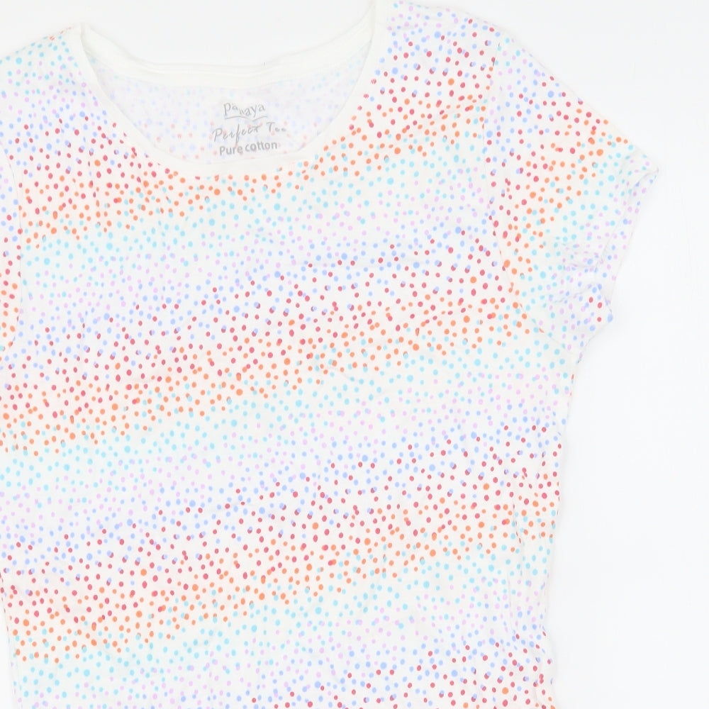 Papaya Womens Multicoloured Polka Dot 100% Cotton Basic T-Shirt Size 14 Round Neck - Multicoloured Dots
