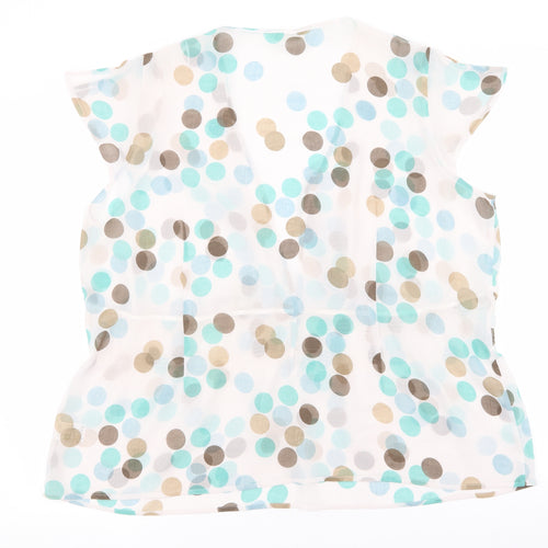Marks and Spencer Womens Beige Polka Dot Polyester Basic Blouse Size 24 V-Neck - Blue, brown, green. Tie front. Slit sleeves
