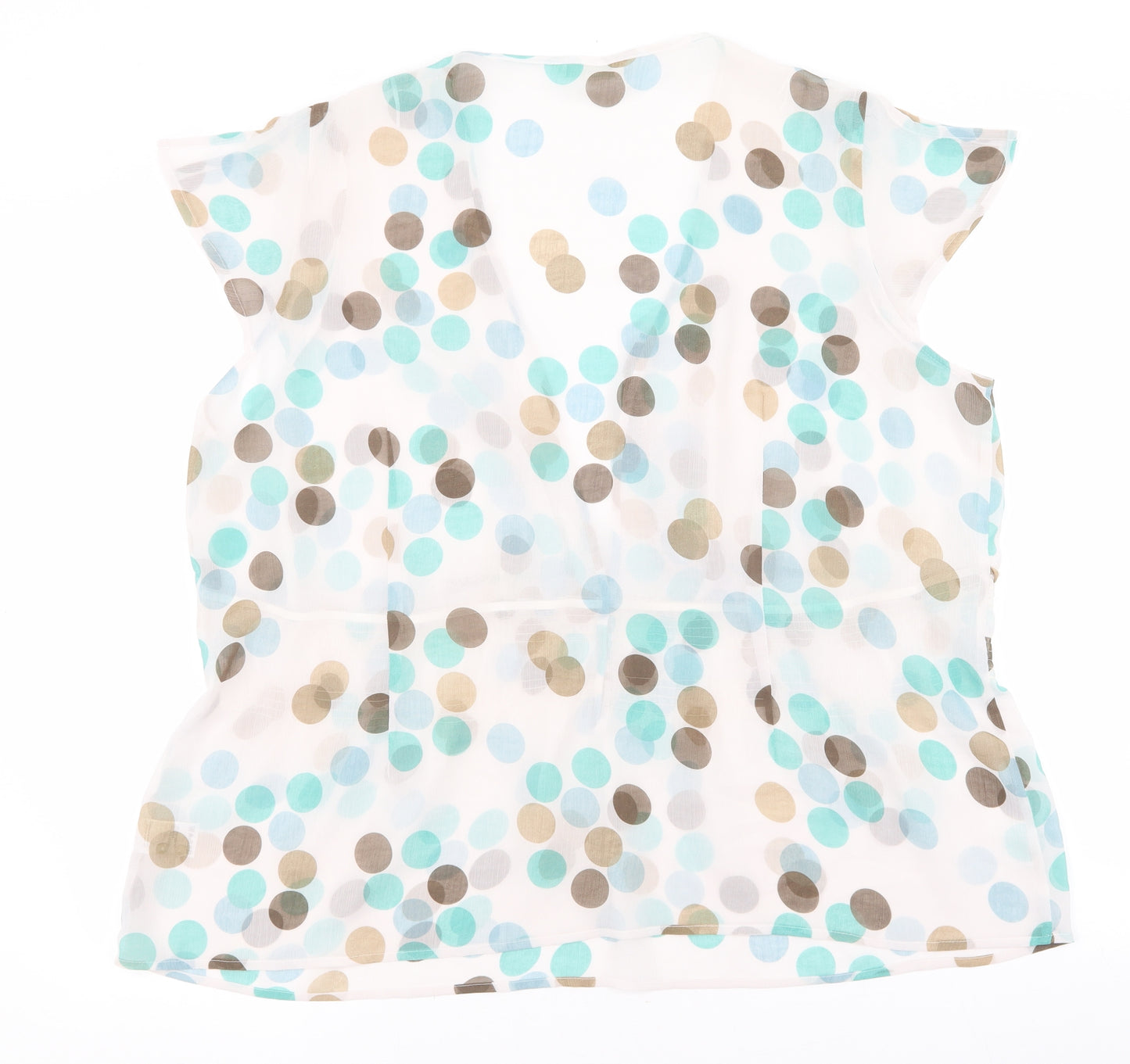 Marks and Spencer Womens Beige Polka Dot Polyester Basic Blouse Size 24 V-Neck - Blue, brown, green. Tie front. Slit sleeves