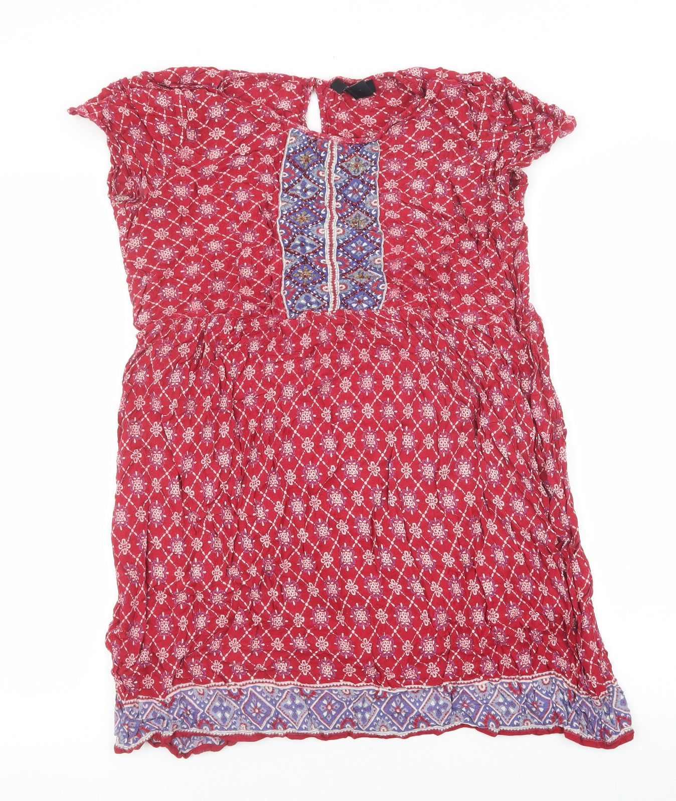 Atmosphere Womens Multicoloured Geometric Rayon Skater Dress Size 10 Scoop Neck Button