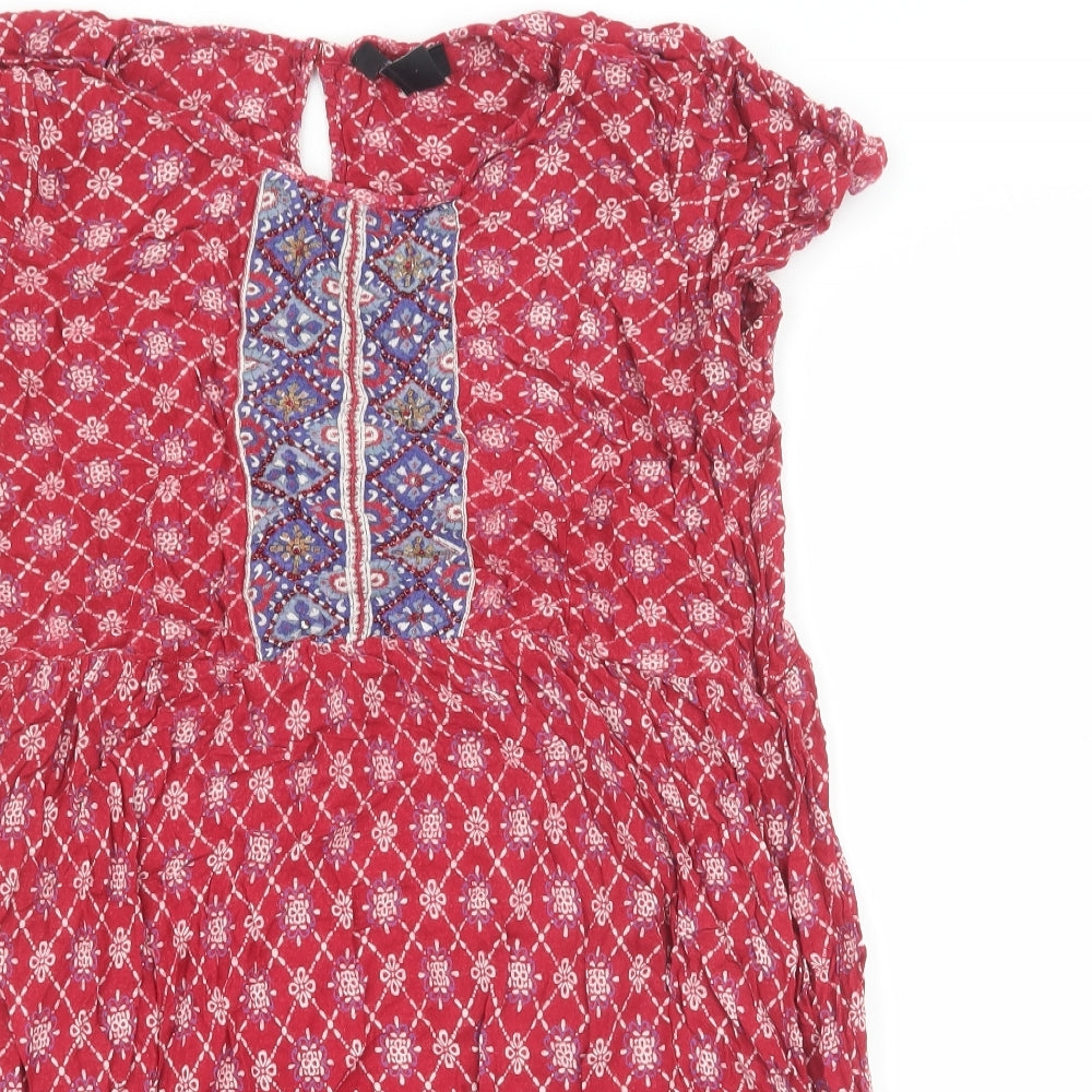 Atmosphere Womens Multicoloured Geometric Rayon Skater Dress Size 10 Scoop Neck Button